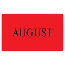 AUGUST Label - Printed Month Stickers Red 100mm x 165mm 500/roll