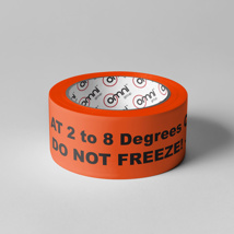 STORE AT 2-8 DEGREES - DON'T FREEZE Tape PVC Rubber 48mm x 66m Black on Fluoro Orange