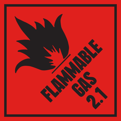 Hazardous Chemical Labels Hazchem Flammable Gas  2.1 100mm x 100mm 500/Roll