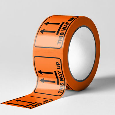 Perforated Printed Labels This Way Up Black on Orange 72mm X 100m 500/roll 