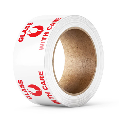 GLASS WITH CARE Tape PP 48mm x 66m Red on White