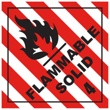 Hazardous Chemical Labels Hazchem Flammable Solid 4 100mm x 100mm 500/roll