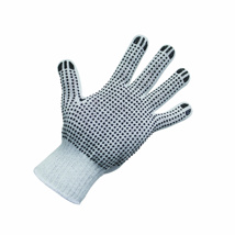 Poly Cotton Gloves with Black PVC Dots, Bleached, 7 Gauge, Ambidextrous, Medium